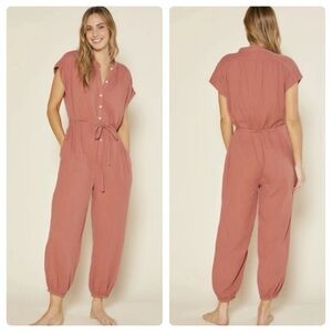 Outerknown Terracotta Button-Front Jumpsuit